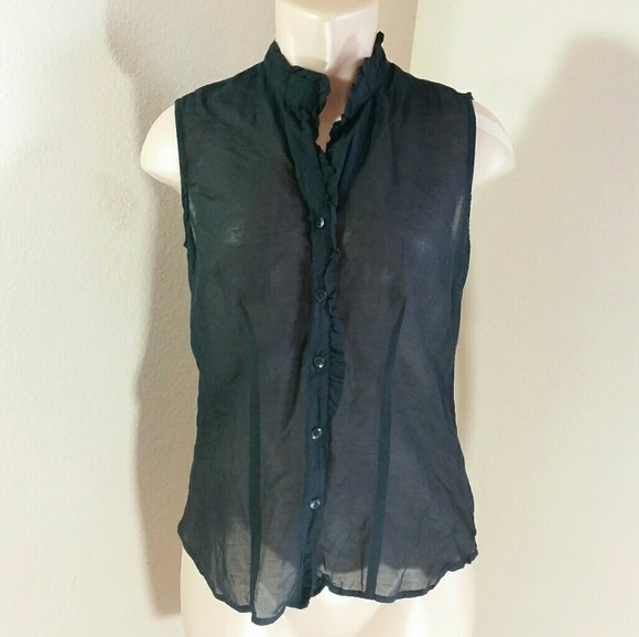 Translucent Sleeveless Black Collared Button Down - Picture 3 of 8